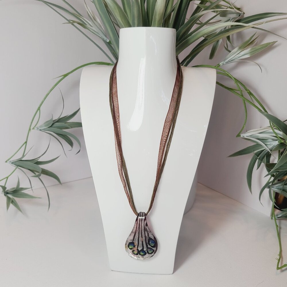 Iridescent Art Glass Pendant Necklace - Unique Teardrop Boho Style